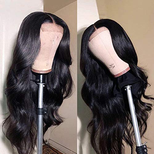 IUPin Natural Black 18 Inch 4x4 Lace Front Human Hair Wig with Baby Hairs, Pre Plucked & Bleached Knots, Glueless Brazilian Body Wave for Black Women