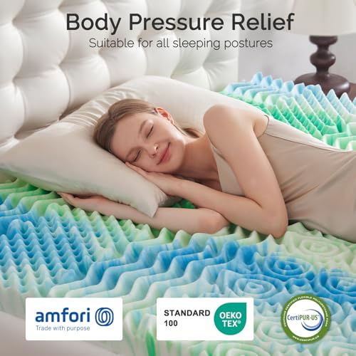 Queen 3-Inch Memory Foam Mattress Topper with Cooling Gel & 7-Zone Support