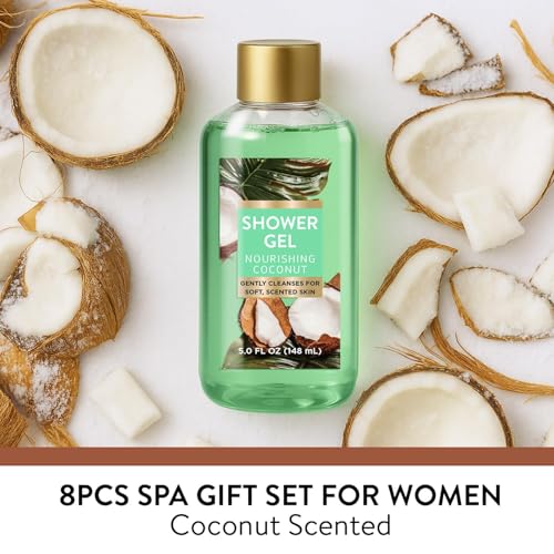 Coconut Bath Gift Set for Women - 8 Piece Luxury Spa Collection with Bath Bombs & Body Care