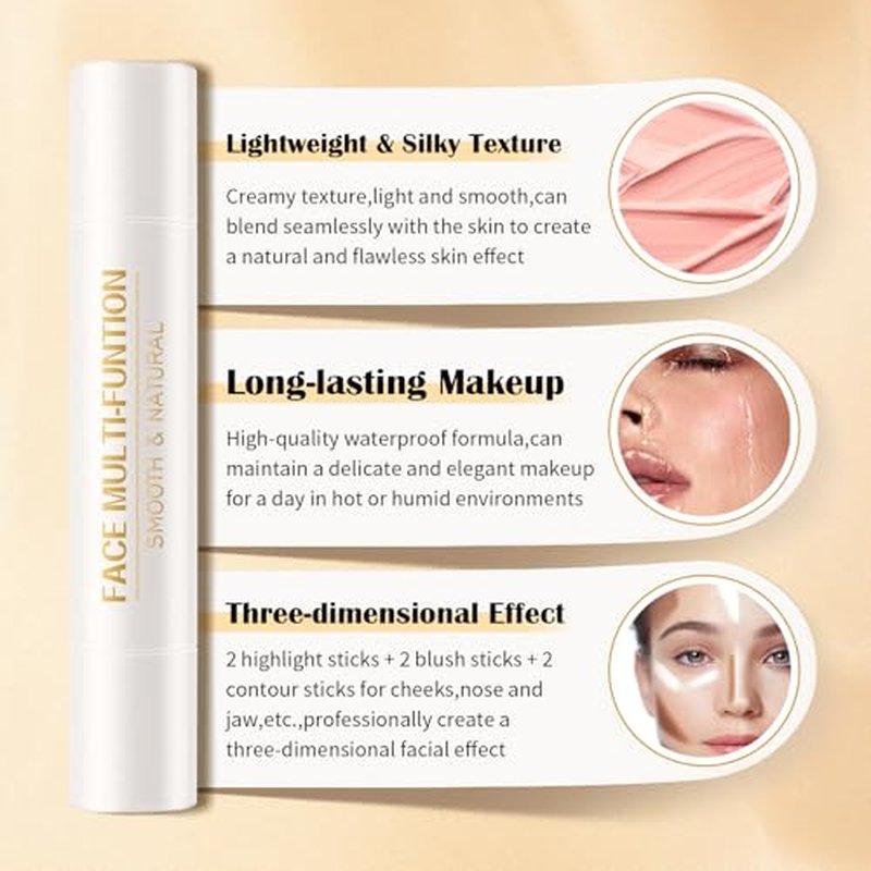 6 Colors Cream Contour Stick Set,Double-ended Cream Bronzer Stick,Highlighter Stick,Blush Stick,Professional Highlighter Makeup Contour Kit,Easy to Sculp Contorno Maquillaje£¨Set A£©