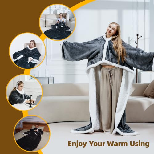 Wearable Heated Blanket with Foot Pocket, Fast Heating, 6 Heat Levels, 52x72 Inches