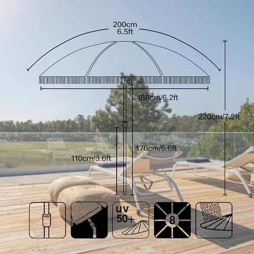 Seazul 6.5ft Patio Umbrella with Fringe – Elegant Cream, Tilt, Anti-Rust Aluminum Pole