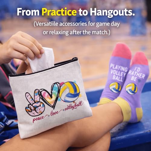 Volleyball Gift Set for Girls - 6-Piece Teen Girl Volleyball Accessories with Socks Earrings Makeup Bag & Stickers - Variation of THIS listing