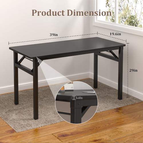 39.4 Inch Foldable Computer Desk with Storage - Black Portable Workstation