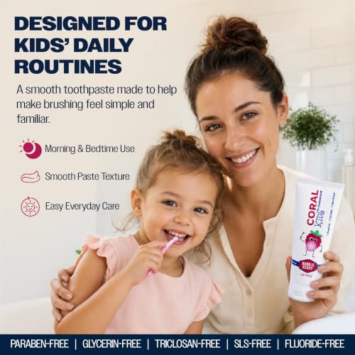Bubble Berry Kids Fluoride-Free Toothpaste with Coral Minerals, 4 oz (Bubble Berry 3-Pack) – Coral White