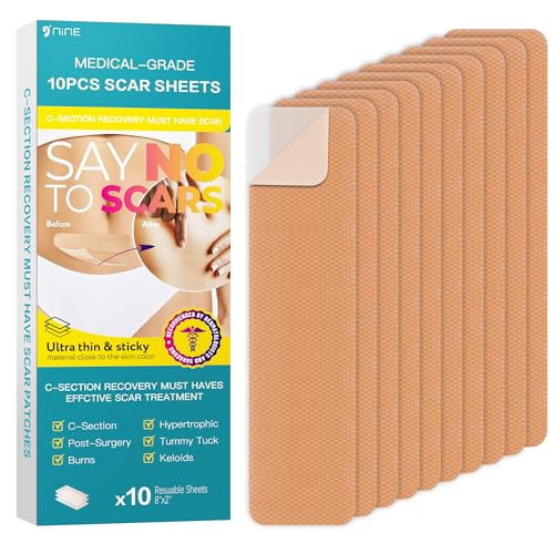 Silicone Scar Thicked Sheets,C Section Recovery Kit 2in x 8in 10ct | Reuseable Extra Long Scar Strips for Reducing the Appearance of Keloid Bump,Stretch Marks,Burn,Surgical Scar Removal(Latex Free)