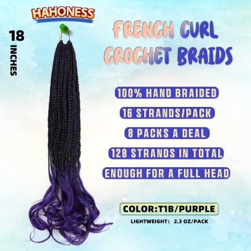 French Curl Crochet Braids for Black Women - 18 Inch Ombre Purple, 8 Packs, Pre Looped Synthetic Hair Extensions