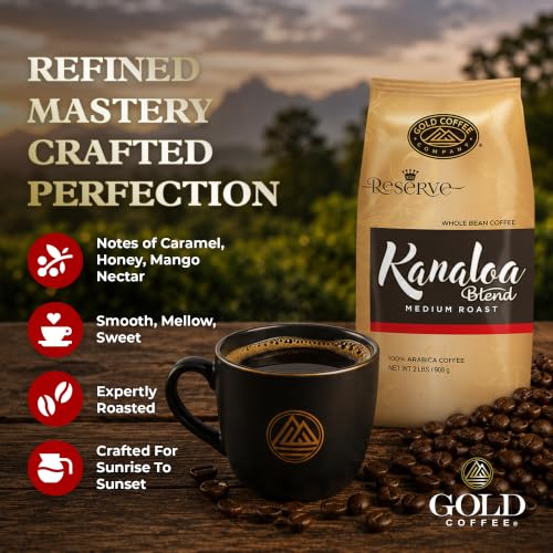 Gold Coffee Co. Kanaloa Blend Whole Bean Coffee 2lb Pack of 2 - Medium Roast