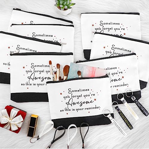 Sanwuta 80 Pcs Employee Appreciation Gifts Canvas Cosmetic Bag Bulk Inspirational Makeup Bags with Thank You Keychains for Women Social Worker Coworker Volunteer Nurse Teacher (Awesome Sign)