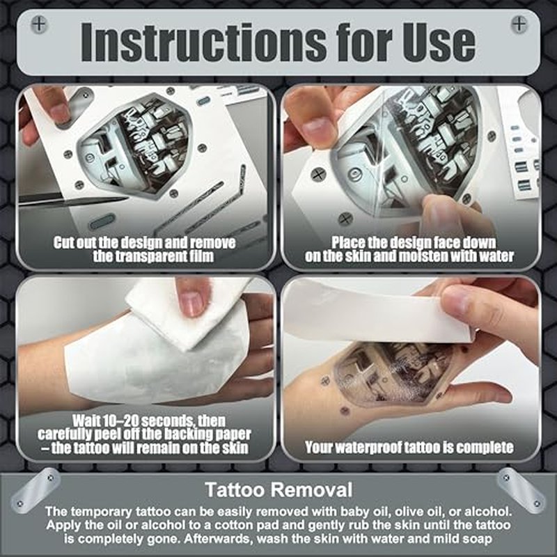 4¡¿Death Metal Cyborg Temporary Tattoo£¬Cyberpunk Costume Face Tattoos,Robot Costume Halloween Face Tattoos,Cyberpunk (cyberpunk)
