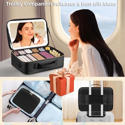 Large Travel Makeup Bag with LED Mirror - Detachable Stand & Adjustable Divider, Black (Variation of THIS listing)