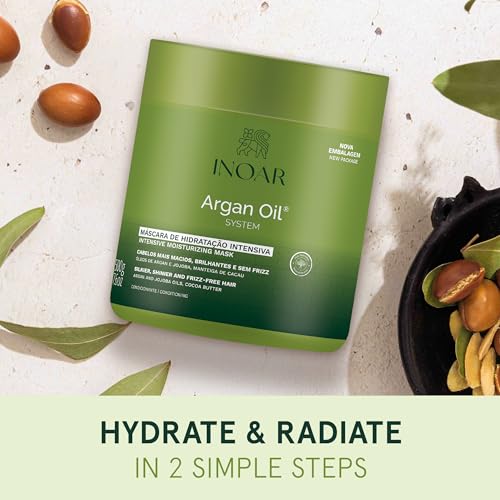 INOAR Argan Oil Hair Mask Hidratante Deep Moisture & Repair Treatment, 17.64 Fl Oz