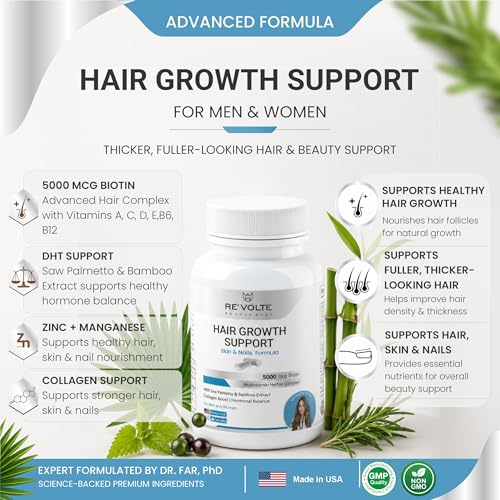 Re'Volte Hair Growth Pills DHT Blocker for Men & Women - 30 Day Collagen Support Supplement