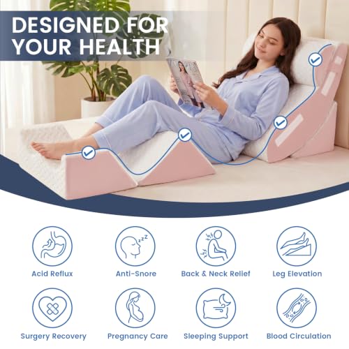White Pink 5-Piece Orthopedic Wedge Pillow Set for Post Surgery Recovery