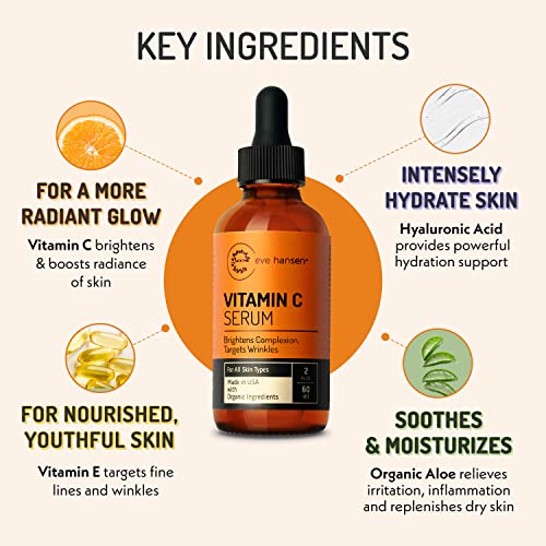 Vitamin C Facial Serum with Hyaluronic Acid & Aloe Vera - Organic Skin Hydration & Rejuvenation 2Oz