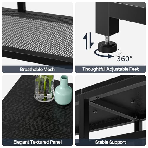 HOOBRO 65-Inch TV Stand with Charging Station – 4-Tier Open Media Console, Black