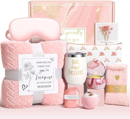 Rose Self Care Gift Basket for Women - Relaxing Spa Gifts for Birthday, Mom, Wife, Sister, Friend