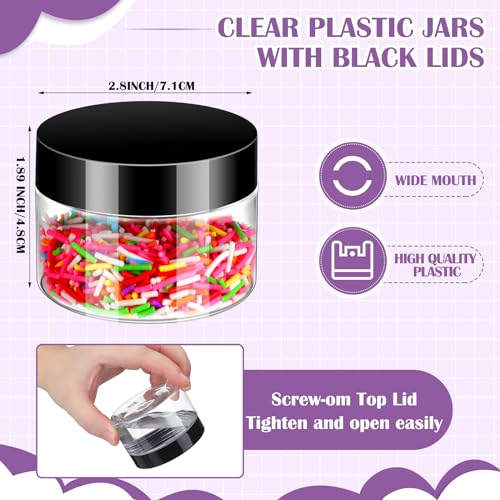 Clear Plastic Jars with Lids - 4 Oz Black - Bulk 150 Pack for Cosmetics