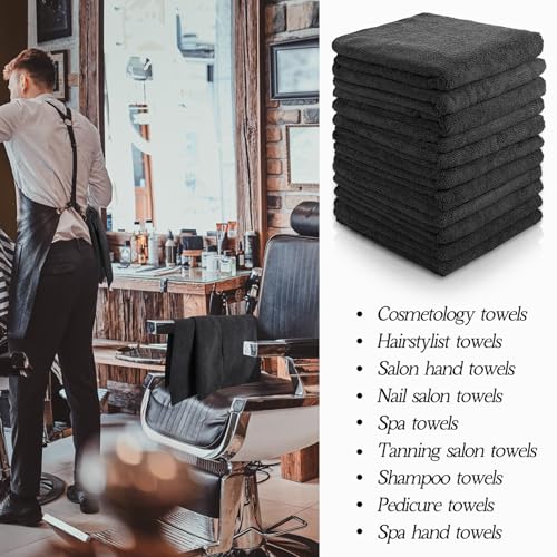 Black Microfiber Salon Towels Bulk 24 Pack 16 x 29 Inches Bleach-Resistant