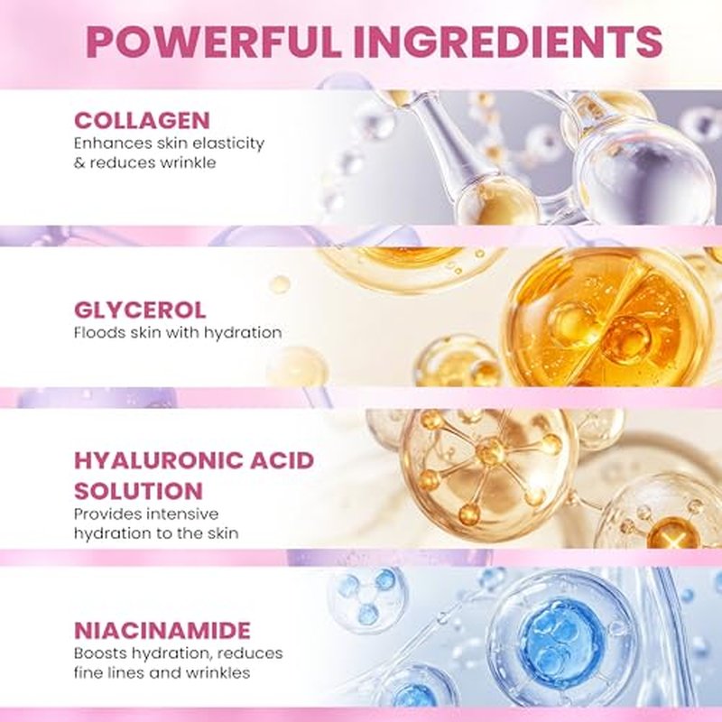 Collagen Glow Up Mask 2.0, Bio Collagen Face Mask for Firming Skin, Deep Hydration, Wrinkle & Pore Reduction(4 Count (Pack of 2))