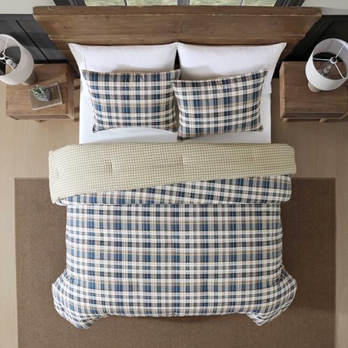Queen Size Reversible Cotton Comforter Set with Matching Shams - Port Gamble Indigo