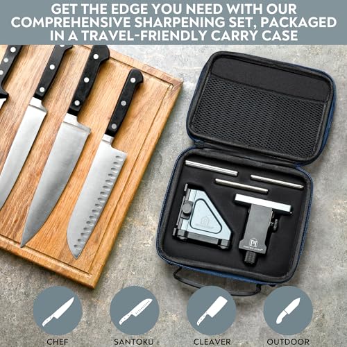 Parkway Home Adjustable Knife Sharpener Kit with 3 Whetstone Plates & Travel Case