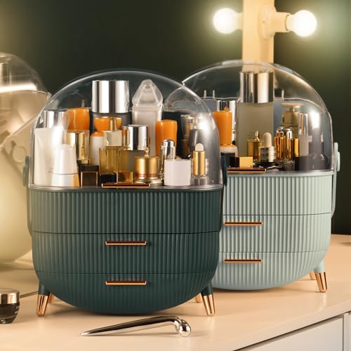 Makeup Organizer with 2 Drawers & Brush Storage Box - Large Vanity Storage Case