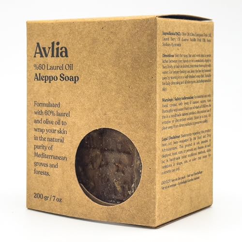 Aleppo Soap Bar 60% Laurel Oil ? Handmade by artisans in Turkey ? Natural, Unscented, For Sensitive Skin, Eco-Friendly Plastic-Free Face & Body Bar (2,%60 Laurel Oil)