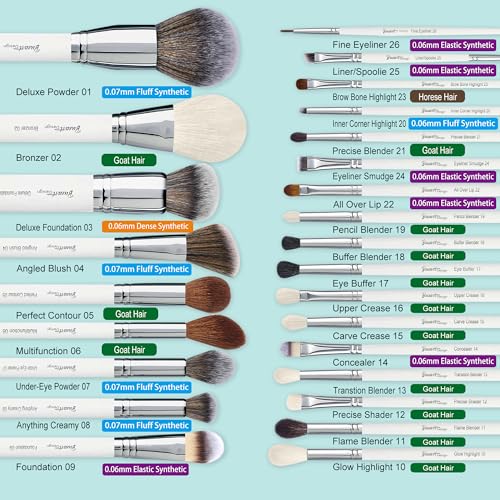 Makeup Brush Set 32 Pcs Goat & Horse Hair Professional Brushes - White B-Variation
