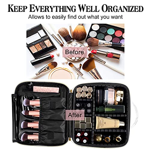 Oewoer Marble White Travel Makeup Bag 10.4in Organizer Case with Adjustable Dividers & Shoulder Strap