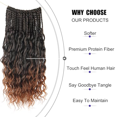 14-Inch Goddess Box Braids Crochet Hair Pack of 8 - 1B/30# Protein Fiber