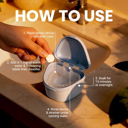 Retainer & Denture Cleaning Kit with Tablets, Bath Case & Strainer - 1 Count