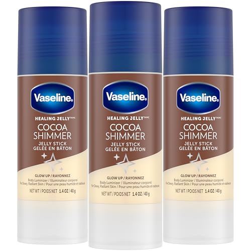 Vaseline Cocoa Shimmer Jelly Stick 3-Pack – Nourishing Moisturizer with Cocoa Butter & Mineral Shine, 1.04 Oz Each