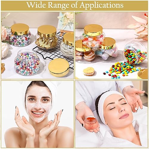 Mumufy Round Plastic Containers Plastic Jars with Lids Empty Travel Containers for Creams Refillable Cosmetic Jars for Lotions Body Scrub Body Butter(8 oz,Gold,Clear,48pcs)