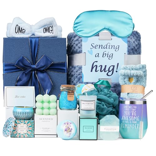 Get Well Soon Gift for Women ? 18 Pcs Spa Care Package, Tumbler, Candles, Fuzzy Socks ? Relaxation Gift Basket for Mom, Wife, Friend ? After Surgery, Birthday, Self Care
