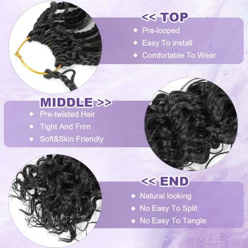 Pre-Looped Short Curly Crochet Hair 8 Packs 120 Strands - Natural Black 10 Inch - Boho Box Braids