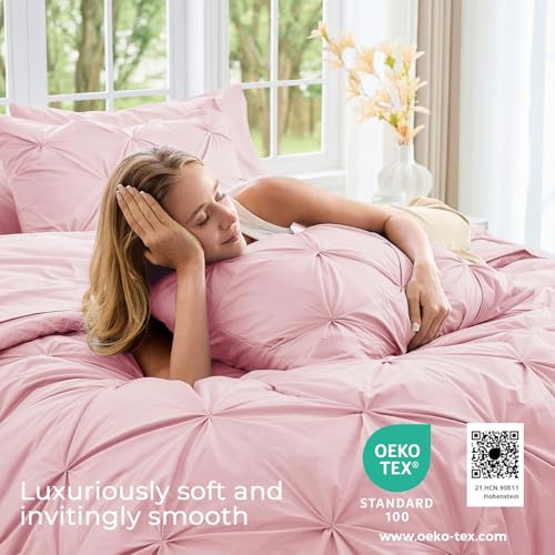 California King Comforter Set 7-Piece Bed in a Bag Pink Microfiber Bedding