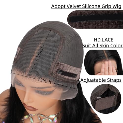 10 Inch Natural Color Velvet Grip Bob Wig - 12x5 HD Lace Human Hair, Pre Plucked & Cut