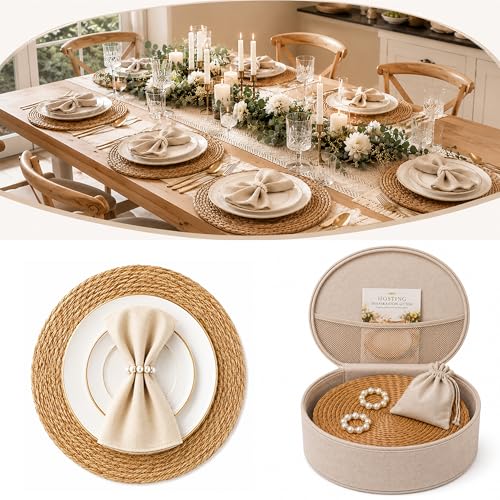 15in Round Woven Placemats Set of 24 - Rattan Chargers for Elegant Table Settings