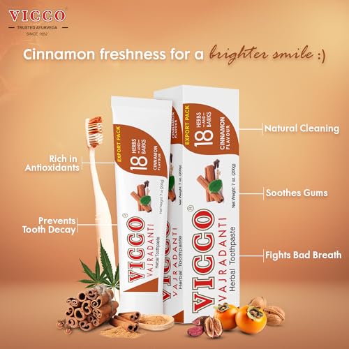 Vicco Vajradanti Cinnamon Herbal Toothpaste 70-Year Ayurveda Legacy, Fluoride-Free, 7 oz Pack of 3