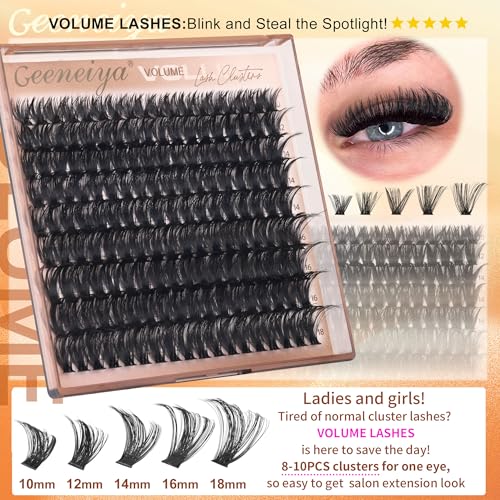 Geeneiya 5 Styles Lash Clusters Kit, Volume/Mega/Full/Bottom Eyelash Clusters Extensions with Lash Bond and Seal, Remover and Lash Extension Tools for Beginners and Proficient, DIY at Home Easily