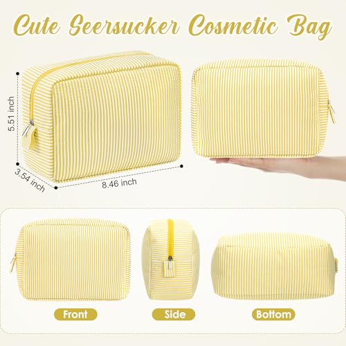 Large Seersucker Makeup Bags - 6 Pack, Yellow Striped Cosmetic Organizer