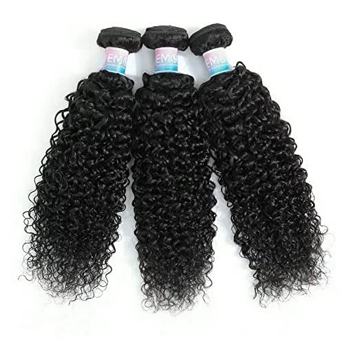 Kinky Curly Human Hair Bundles - 12, 14, 16 Inch Brazilian Weave Set - Natural Black