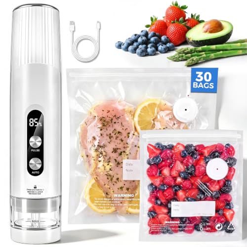 Handheld Food Vacuum Sealer with 30 Reusable Bags – Compact & Portable