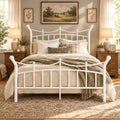 Queen Size Metal Bed Frame with Crown Design - White, Victorian Style, No Box Spring Needed, Sturdy Steel Support, Under-Bed Storage