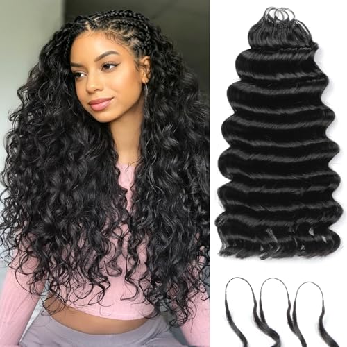 Human Crochet Hair 20 Inch Deep Ocean Wave Feather Bundles - Natural Black #1B