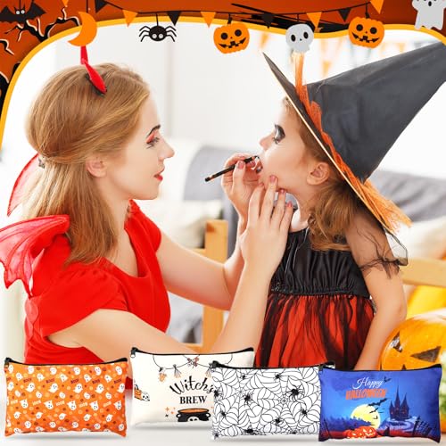Halloween Makeup Bags Set of 40, Spooky Zipper Cosmetic Pouches for Party Favors