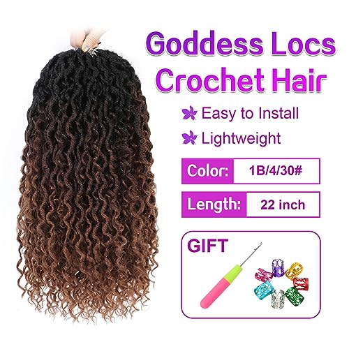 Pre-Looped Goddess Locs Crochet Hair 22 Inch - 8 Packs, 1B/4/30, Bohemian Style for Black Women