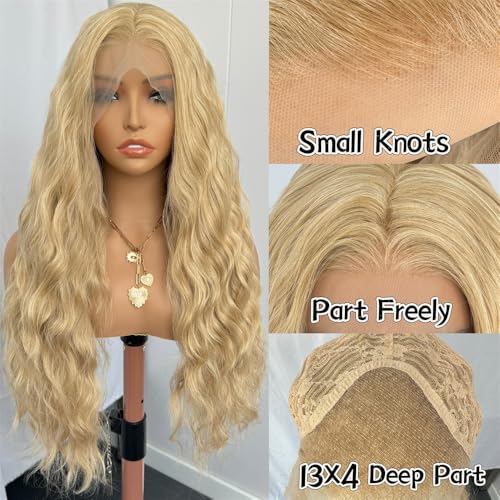 Ash Blonde Long Body Wave Lace Front Synthetic Wig 24 Inch for Women - Heat Resistant Fiber