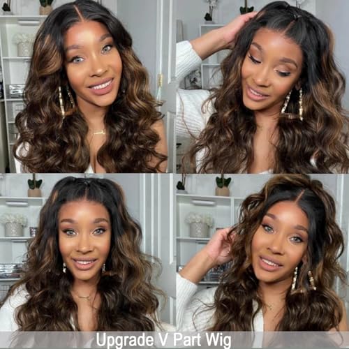 Emistar 26 Inch Body Wave U Part Wig - Highlights & Glueless Half Wigs for Black Women #4H27 BW
